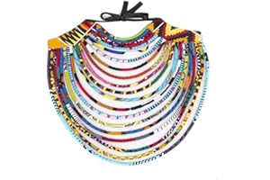 BAZINRICHE Women's Handmade Necklaces Ankara Kente Necklace Long Multi Strand African Wax Collar
