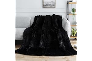 Uttermara Shaggy Faux Fur Weighted Blanket Queen Size, 15 lbs Long Fur Sherpa Soft Fluffy Bed Blanket for Adults, Ultra Cozy Warm Sherpa Throw Full/Queen Size Sofa Bed Blanket, 60 x 80 inches, Black
