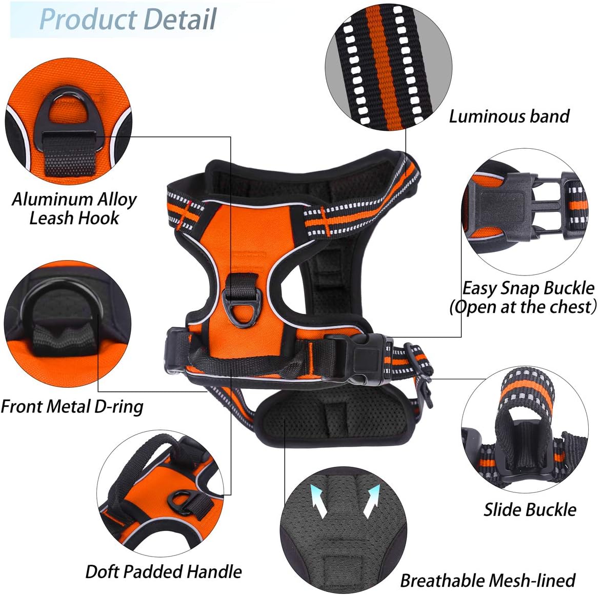 Belababy Dog Harness Small Medium Large No Pull, Adjustable Reflective Front Clip Dog Harness with Easy Control Handle - Image 3