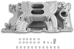 JGhyperX DM-3812 55026 7576 Intake Manifold Aluminum Dual Plane Compatible with Chrysler Mopar air Gap Small Block LA Magnum Dodge Jeep 1967-2003 318 340 360 1,500-6,500 RPM Silver