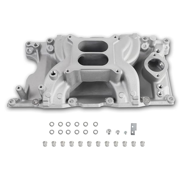 JGHYPERX DM-3812 55026 7576 INTAKE MANIFOLD ALUMINUM DUAL PLANE COMPATIBLE WITH CHRYSLER MOPAR AIR GAP SMALL BLOCK LA MAGNUM DODGE JEEP 1967-2003 318 340 360 1,500-6,500 RPM SILVER