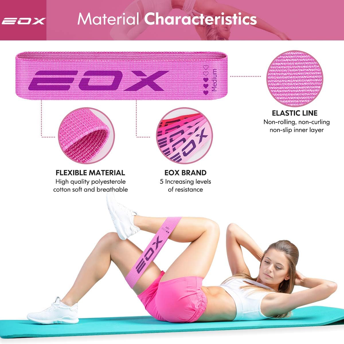 EOX Exercise Resistance Fabric Loop Bands, Non-Slip Resistance Workout Bands for Legs and Glutes, 5 Resistance Levels Hip Training Fitness Bands in Pink : Sports & Outdoors
