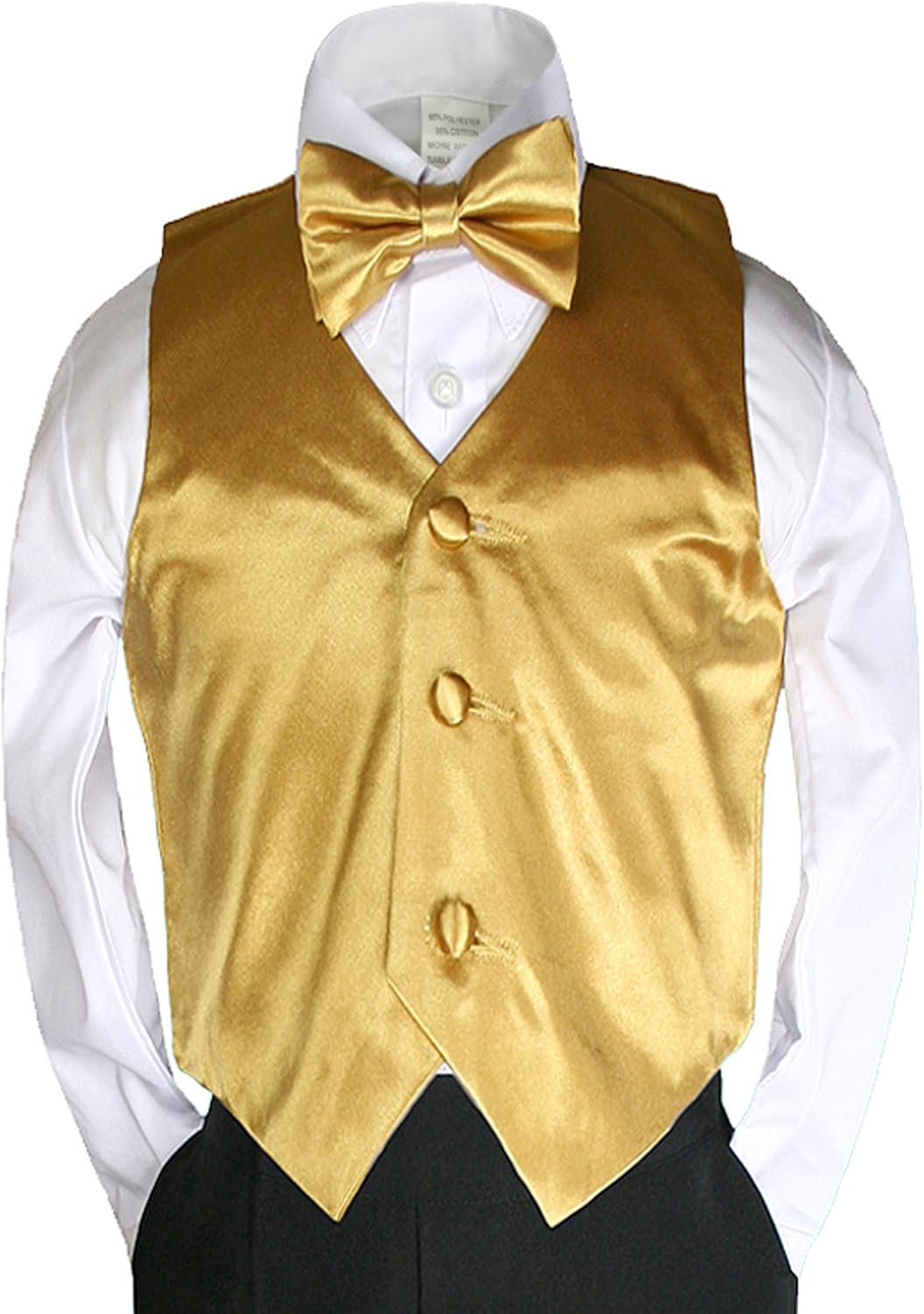 Unotux 2pc Boys Satin Gold Vest and Bow tie Set from Baby to Teen Baby