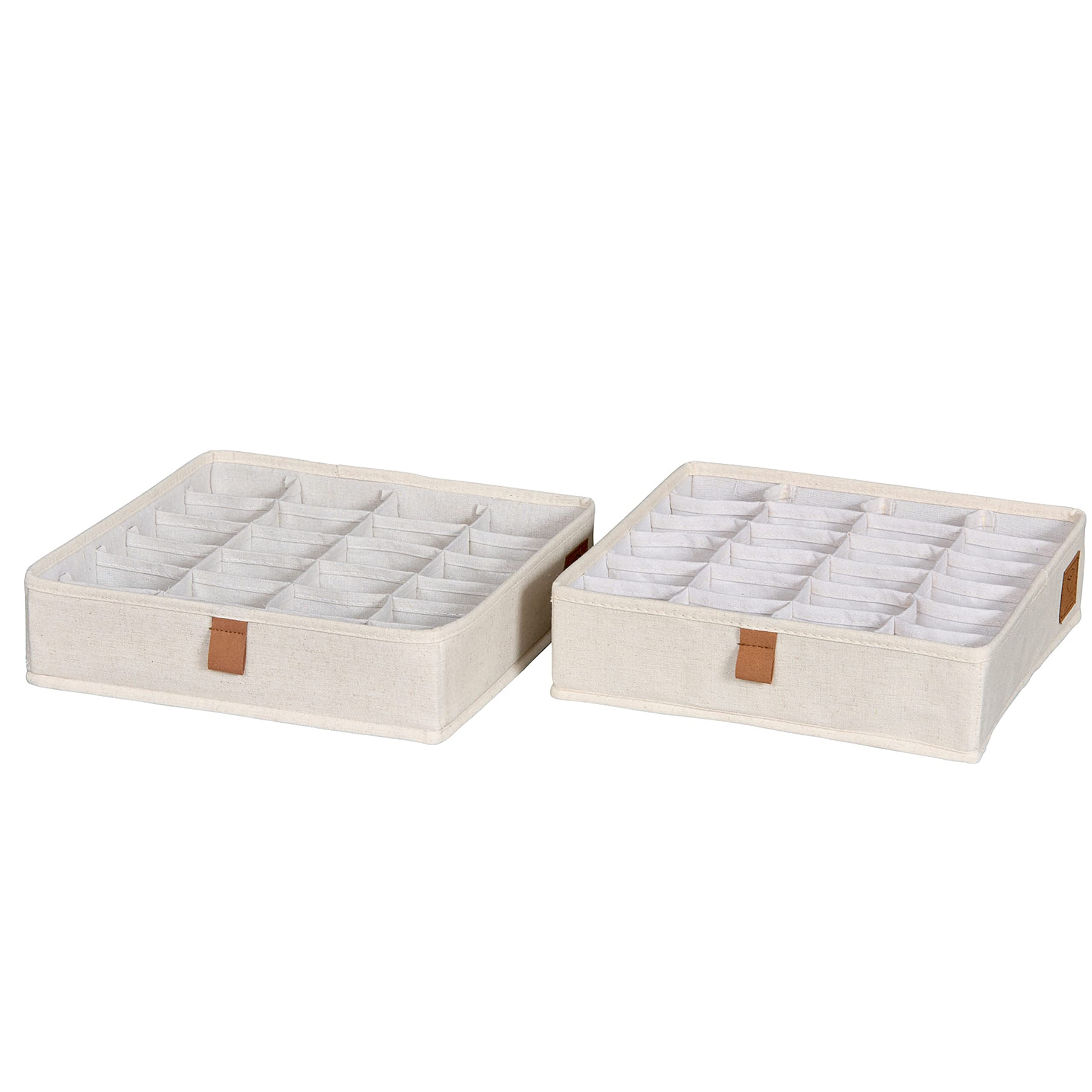 LOVE IT STORE IT Drawer Organiser Set, Pack of 2, Storage Boxes with 24 Compartments for Clothes and Underwear, Foldable Fabric Boxes, Beige, 30 x 30 x 8 cm