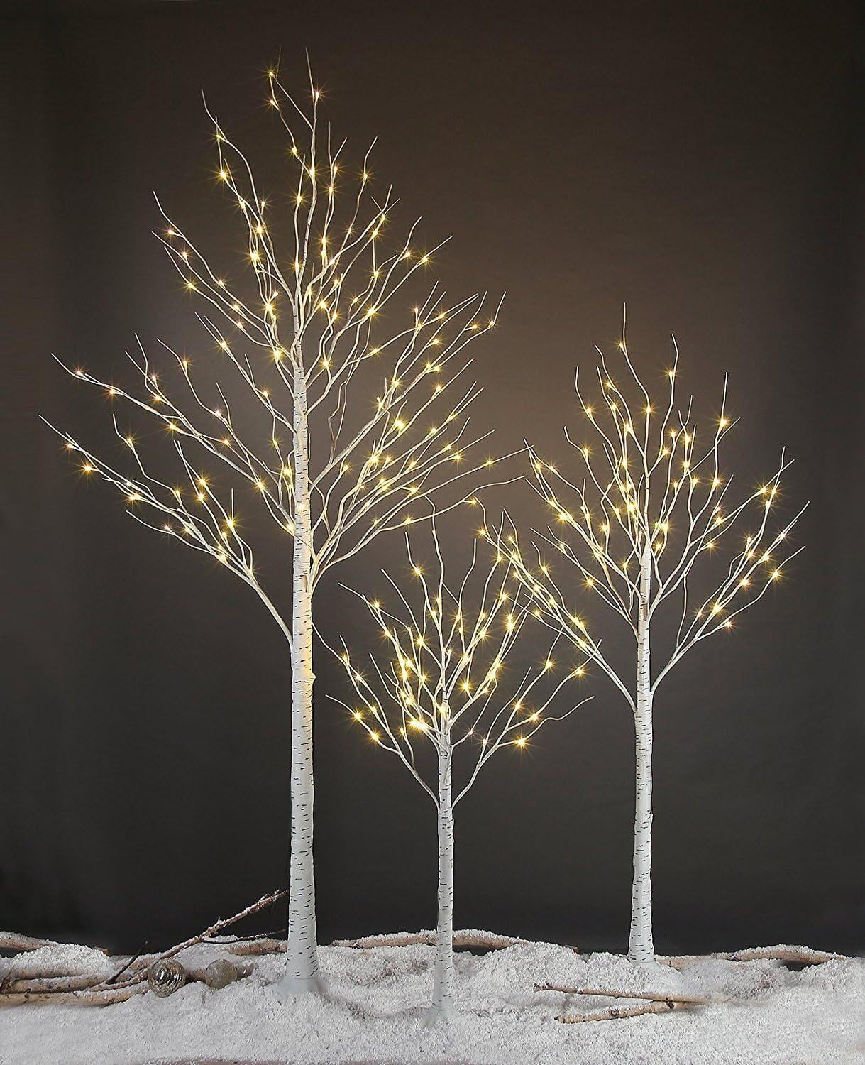 Photo 1 of LIGHTSHARE LED Birch Tree Light Set - 4ft, 6ft, 8ft Trees with Warm White Lights - Indoor Outdoor Christmas Wedding Party Decorations (3-Pack)