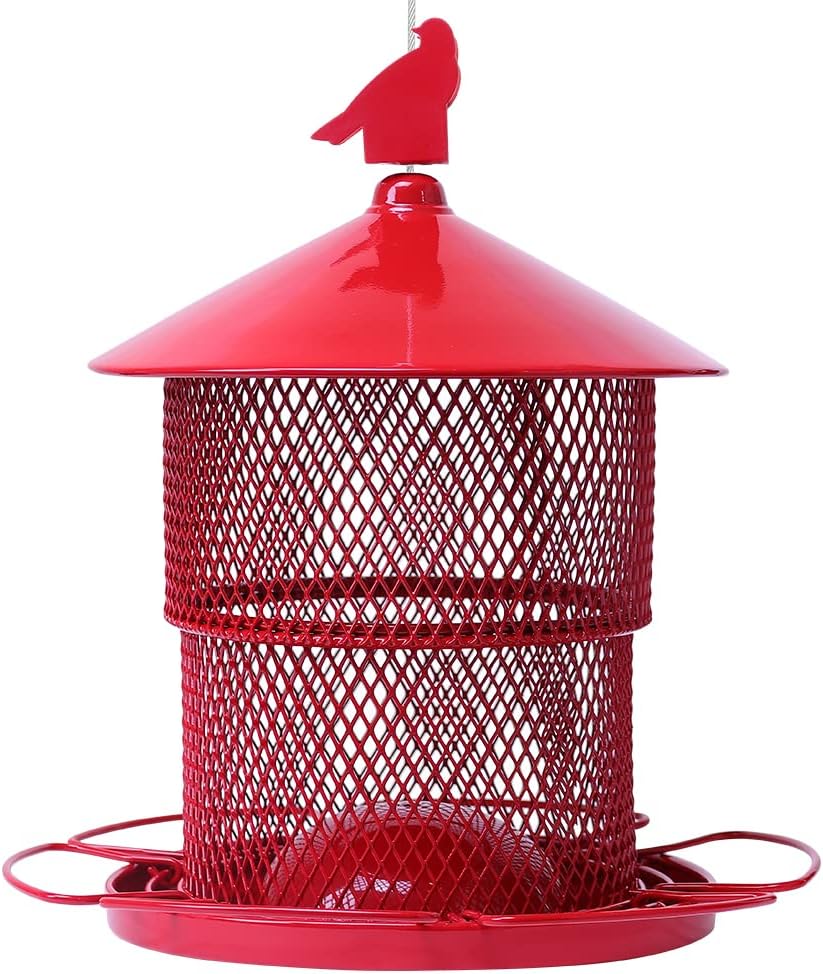 Backyard Birding & Wildlife - Metal Wild Bird Feeders Clearance,Outside Squirrel Proof Bird Feeder, 7.4LB Hanging Large Capacity Heavy Duty Water Resistance Outdoor Birdfeeders for Garden Yard-Red