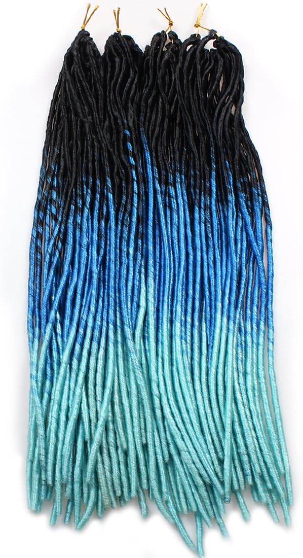 Allove 4 Packs 20" Three Color Soft Dread Lock Crochet Braids Hair 20pcs/Pack Synthetic braiding hair Extension (black-blue-green)