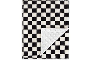 BEILIMU Baby Blanket for Boys Comfy Durable Corduroy Toddler Blanket with Double Layer Dotted Backing Checkerboard Grid Chessboard Gingham Warmer Bed Blankets for Newborn Infants Black, 30x40 Inches