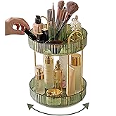 Asayuee 360 Rotating Makeup Organizer,2 Tier Large Capacity Make Up Organizers and Storage,Skincare Perfume Vanity Organizers,Bathroom Cosmetics Storage Organizer Countertop (Green)