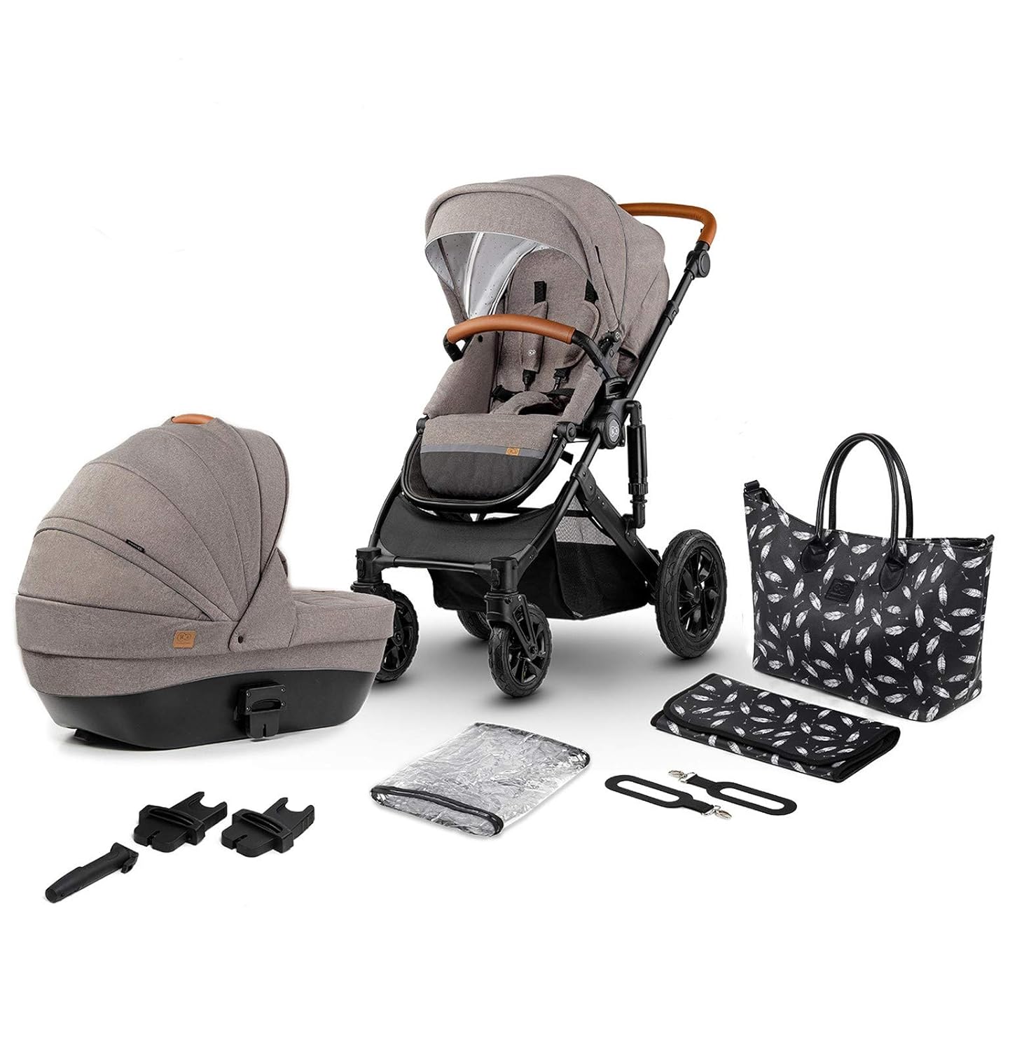 Kinderkraft Kinderwagen 2 in 1 PRIME 2020, Kinderwagenset, Kombikinderwagen, Sportwagen, Buggy und Tragewanne, Große Räder, Luftreifen, Bequemer Buggy-Sitz mit Liegeposition, Zubehör, 0-15 kg, Beige