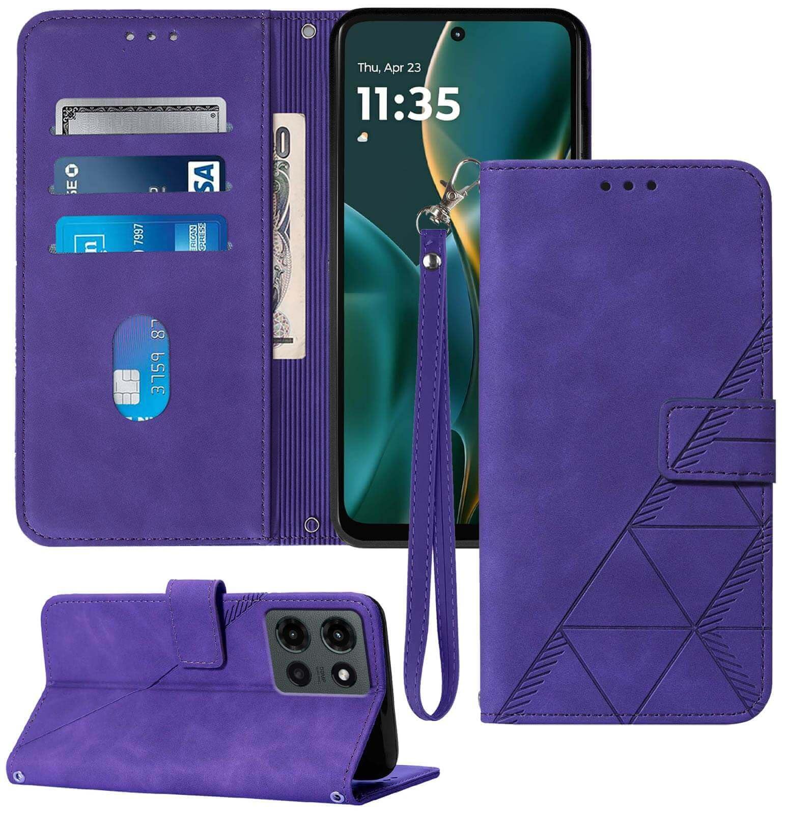 Photo 1 of Moment Dextrad for Moto G 2025 Case Wallet, Card Holder Slots, Wrist Strap, TPU Interior Phone Protective, Stand PU Leather Folio Flip Cases Cover for Moto G - 2025 (Purple)