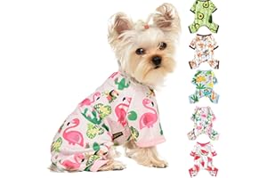 Christmas Dog Pajamas Small Sized Dog Girl Boy - Puppy Pjs Jammies 4 Leg Dog Clothes for Chihuahua Yorkie - Summer Onesies Jumpsuit Clothing for Pet Dogs Male Female by Kosiyi (X-Small, Flamingos)