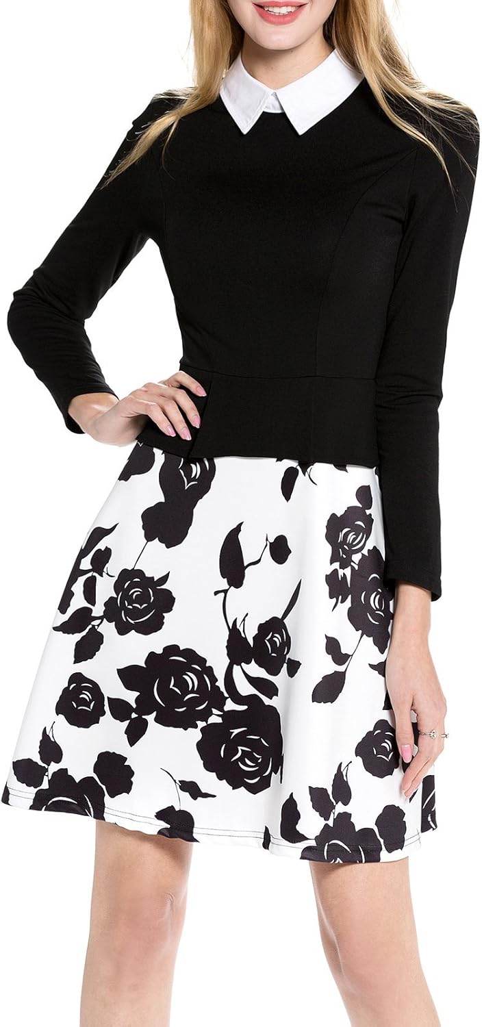 MissLook Women's Long Sleeve Floral Print Aline Cocktail Dress Blackwhite M Amazon.ca