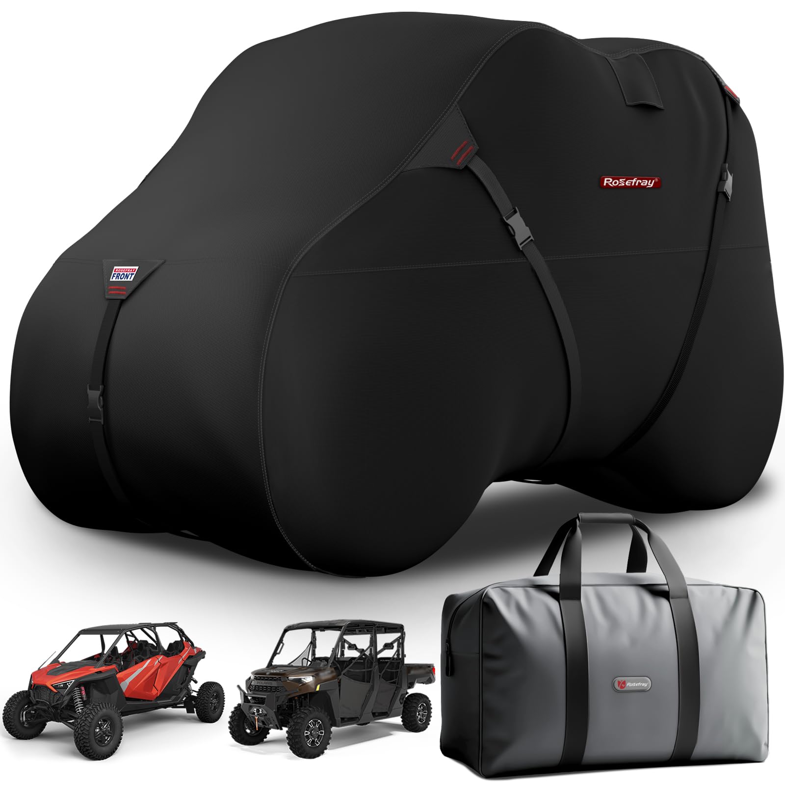 Photo 1 of Rosefray UTV Cover, Waterproof 420D Heavy Duty Protection UTV Covers 2-3 Seater/4-6 Seater Compatible with Polaris Ranger RZR General PRO XP 4 Can-Am Maverick X3 Yamaha SxS L Black