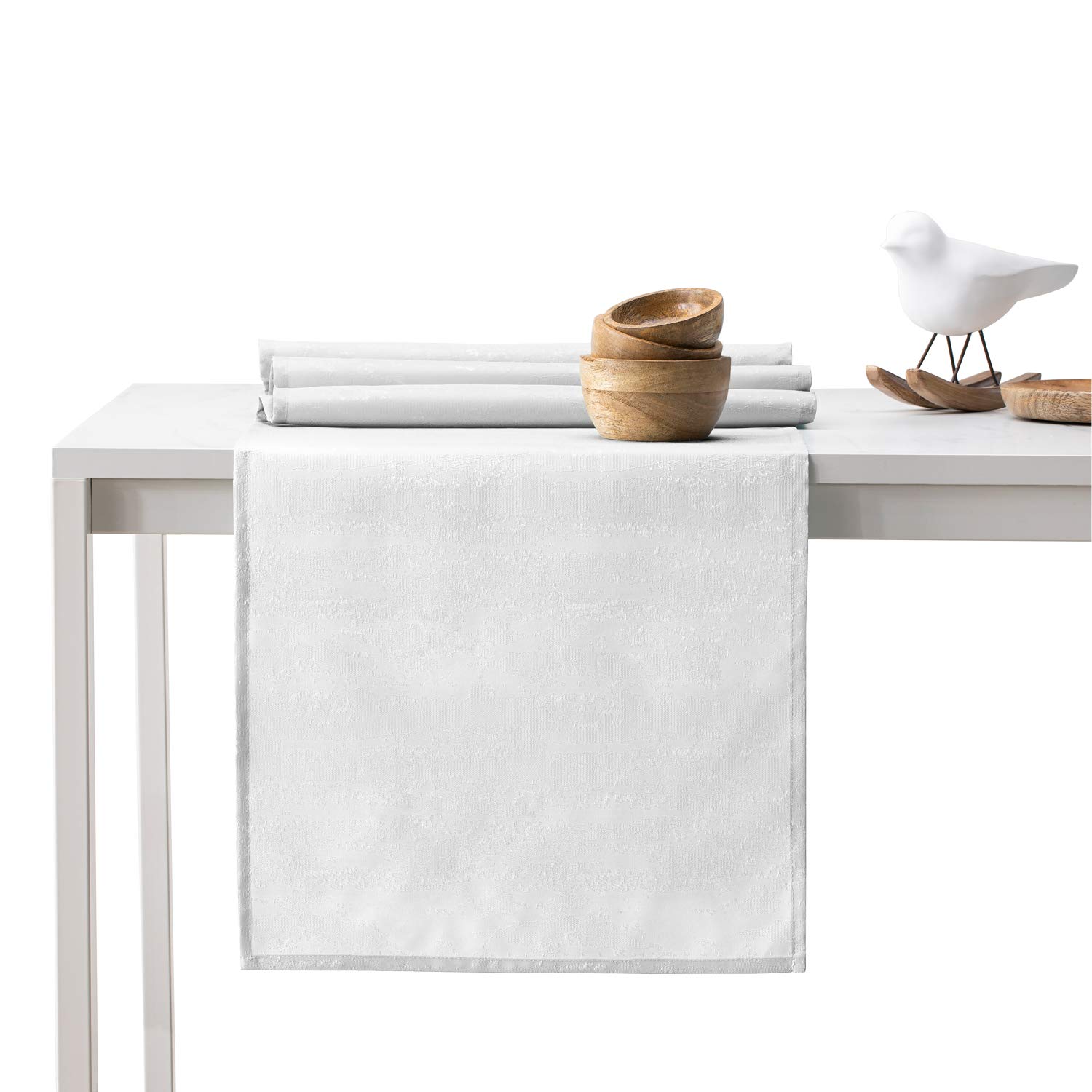 AmeliaHome Table Runner Set 35 x 300 cm and 115 x 300 cm Lotus Effect Water-Repellent Snakeskin Pattern White Vesta