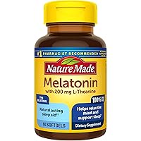 Nature Made Melatonin 3 mg with 200 mg L-theanine Softgels, 60 Count for Supporting Restful Sleep