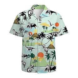 Coconut Tree Dinosaur Mens Funny Hawaiian Shirts 3D