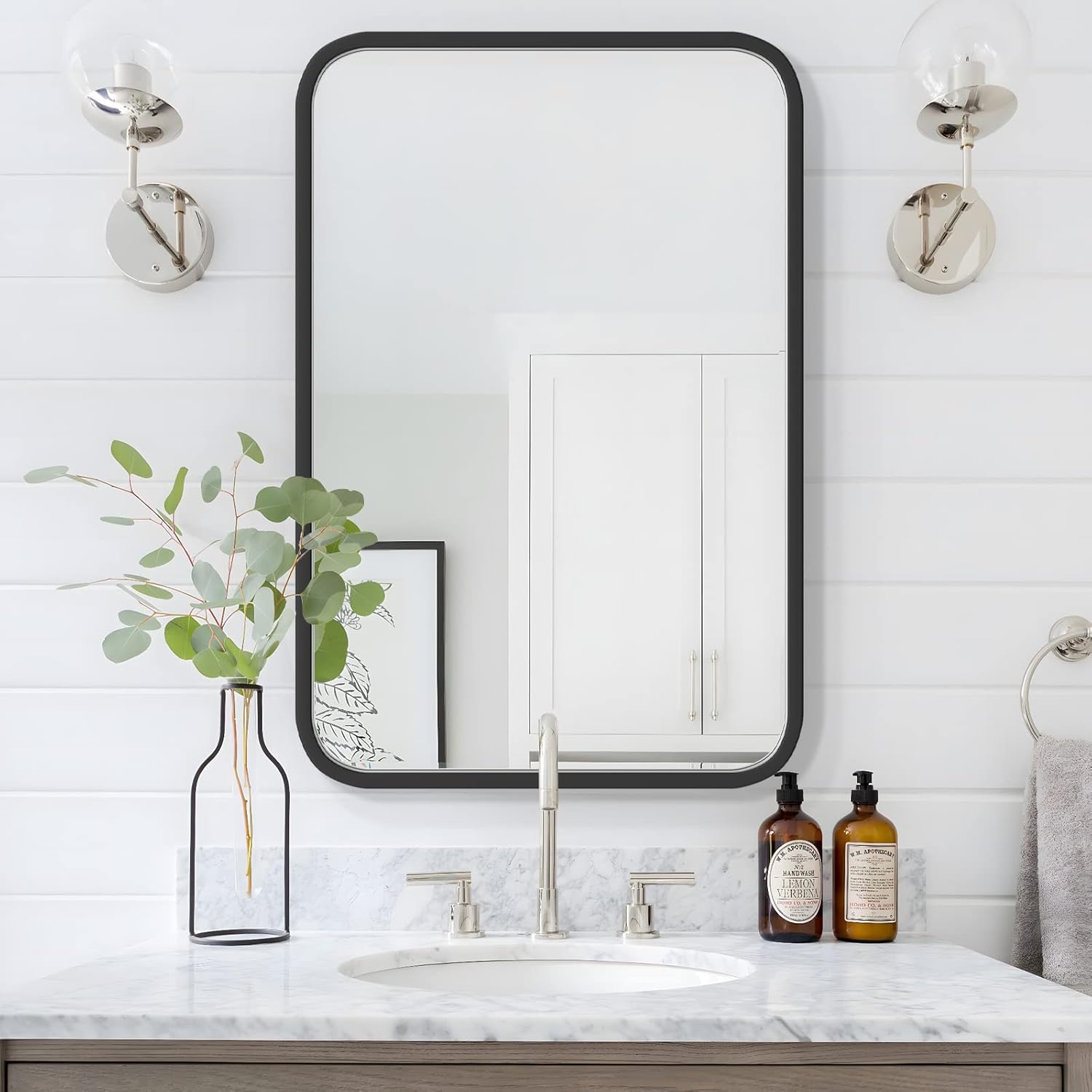 Mirrors - FUWU HOME Wood Bathroom Mirror for Wall 18