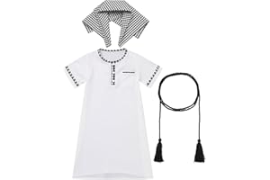 IDOPIP Muslim Baby Boys Ramadan Eid Outfit Kaftan Thobe Arabic Islamic Abaya Dubai Robe Prayer Clothes with Head Scarf + Rope