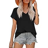 T Shirts for Women V Neck Short Sleeve Summer Casual Basic Tunic Tee Shirt
