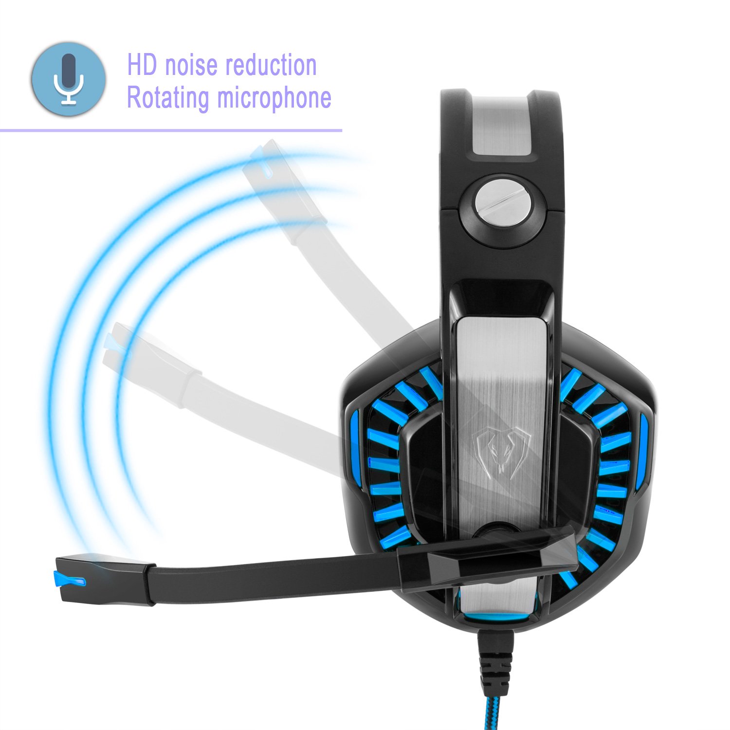 KSCAT G1000 Gaming Headset Kopfhörer USB/Klinken-Stecker Mikrofon LED Effekt für PC Film Gaming Spielen Chat Musik (Blau)
