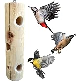 Natural Wood Suet Log Feeder for Woodpeckers, 16 Inch | Woodpeckers &amp; Chickadees, Outdoor Hanging Suet Feeder that Works with Suet Plugs and Suet Balls