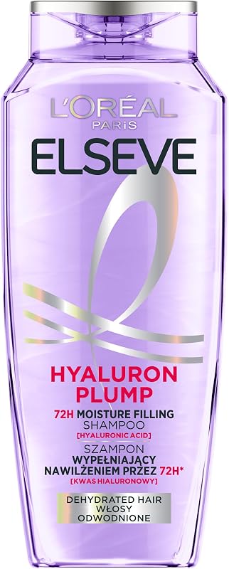 L'Oréal Paris Champú hidratante Elvital para cabello brillante y saludable, con ácido hialurónico para un impulso hidratante, Hydra Hyaluronic, 400 ml