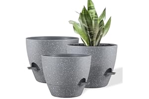 Warmplus Plastic Plant Pots Set of 3, 10/9/8 Inch Planters for Indoor, Plants with Drainage Holes and Watering Lip for Snake Plant, African Violet, Aloe and Most House Plants, Grey