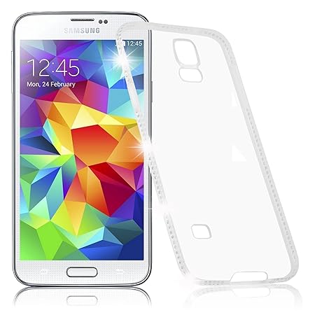 Cadorabo Hülle für Samsung Galaxy S5 / S5 NEO - Hülle in TRANSPARENT WEIß – Handyhülle aus TPU Silikon im Strass Design - Sil