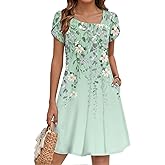 ZEAGOO Summer Dresses for Women 2026 Sundress Short Petal Sleeve Dress with Pockets Floral Dresses for Casual