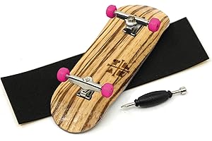 Teak Tuning Prolific Complete Fingerboard with Upgraded Components - Pro Board Shape and Size, Bearing Wheels, and Trucks - 32mm x 97mm Handmade Wooden Board - Pink Zebra Edition