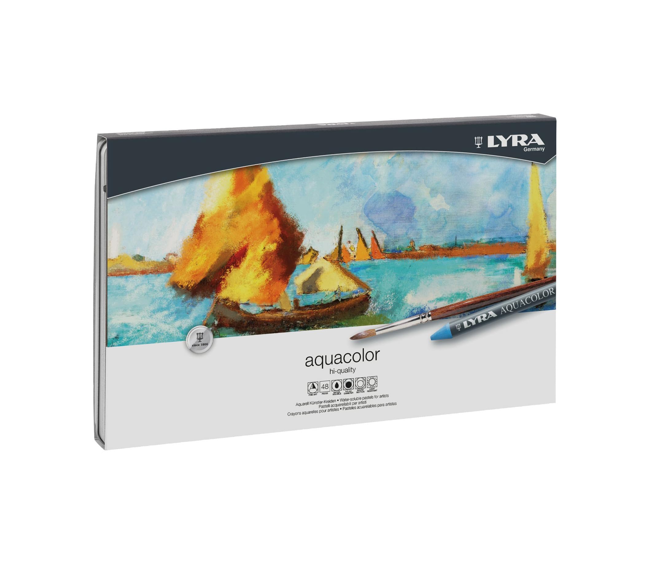 LYRA Aquacolor Fine Art Water-Soluble Wax Pastel Set, 48 Assorted Colours with 1 Brush, For Professionals & Students