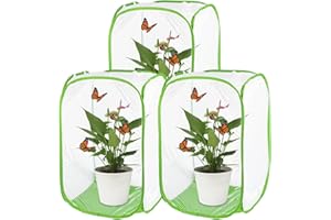 Antoll 3Pcs 24" M Size Green Butterfly Habitat Cage, Monarch Butterfly Habitat, Butterfly Cage for Caterpillars, Flying Insect Mesh Cage, Outdoor Observation Plant, Pop-Up Open Size: 16"x16"x24"