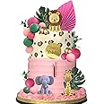 Safari Animal Cake Toppers Jungle Wild Cake Decorations with Lion Giraffe Elephant Zebra for Wild Animals Themed Birthday Cake Decorations (Style 5)