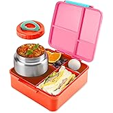 Bento Lunch Box for Kids With 8oz Soup Thermo,Leak-proof Lunch Containers with 4 Compartment,Thermo Food Jar, Food Containers for School(Vermilion)
