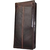 Le'aokuu Mens Genuine Leather Bifold Wallet Organizer Checkbook Card Case（0 1019 A Coffee）