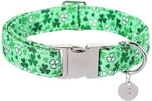 UP URARA PUP St. Patrick's Dog Collar, Cotton St. Patricks Clover Collar for Puppy Girl Boy Dog or Cat, Lucky Shamrock Dog Collar with Metal Buckle, Green, Spring, M
