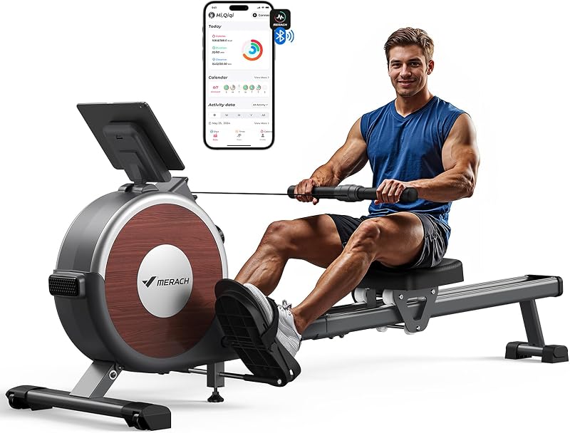 MERACH Rowing Machine Magnetic Rower 16 Levels Quiet App Compatible