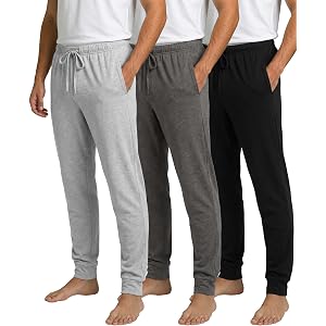 Real Essentials 3 Pack: Men's Ultra Soft Cotton Pajama Pants - Sleep Lounge PJ Joggers with Pockets (Available in Big & Tall)