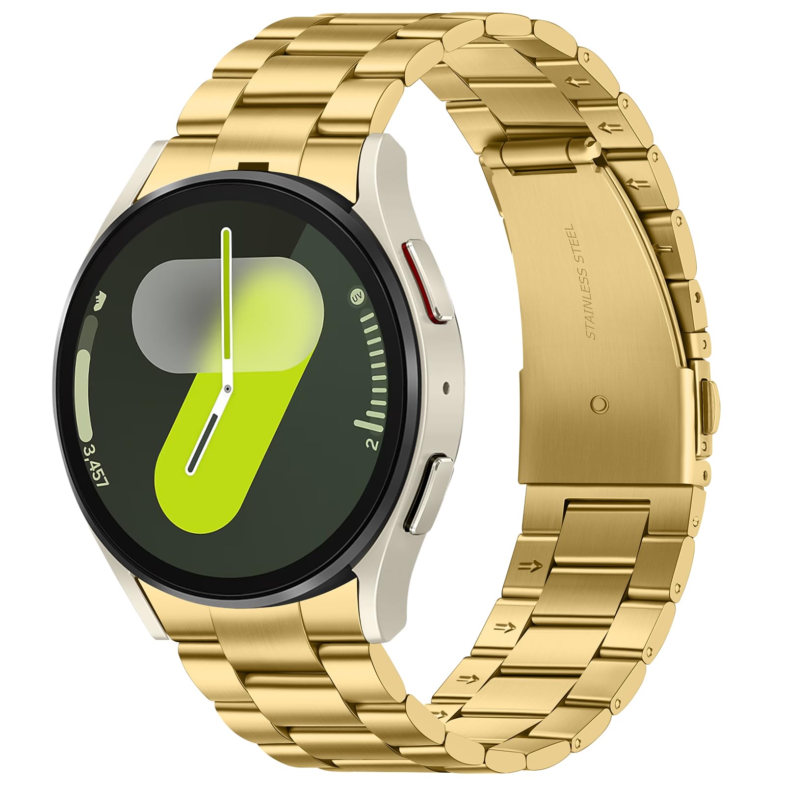 Photo 1 of Suphart Metal Bands Compatible with Samsung Galaxy Watch 7 6 5 4 FE Band 44mm 40mm/Galaxy Watch 6 Classic 47mm 43mm/5 Pro 45mm, No Gap Stainless Steel Strap for Women and Men, Gold