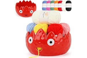 Coopay Flame Yarn Bowls for Crocheting/Knitting, Cute Yarn Storage Bowls with 7PCS Yarns, Large Size Ceramic Yarns Bowl Crochet Knitting Bowls for Beginners, Great Knitting Crochet Gift (7in)