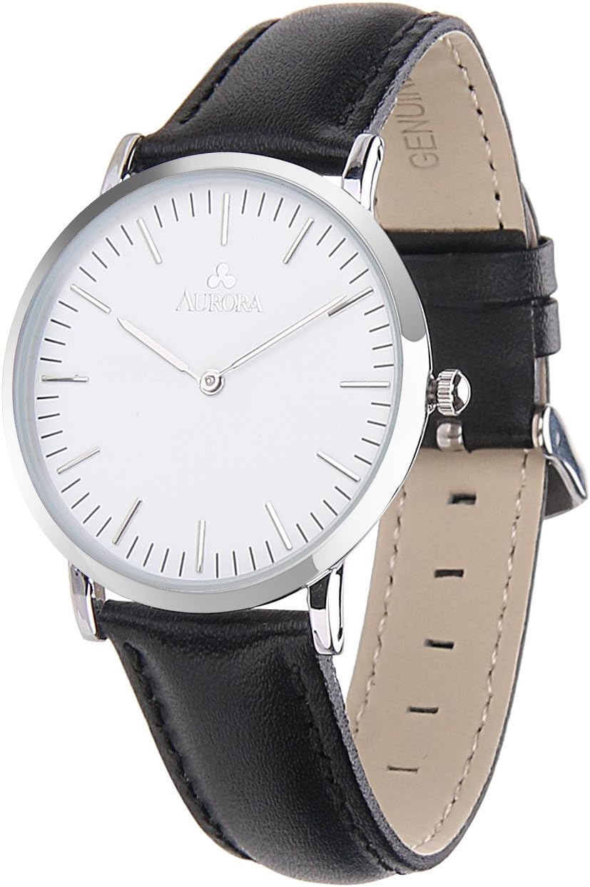 Aurora Men's Classic Business Metal Quartz Analogue Round White Dial Wrist Watch
