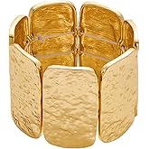 WOWORAMA Chunky Hammered Bangle Bracelets for Women Wide Gold Stretch Bangles Bracelet Boho Elastic Adjustable Statement Bracelet