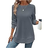 winkbay Women's Crewneck Sweatshirts Fall Long Sleeve Waffle Knit Dressy Casual Work Pullover Tops