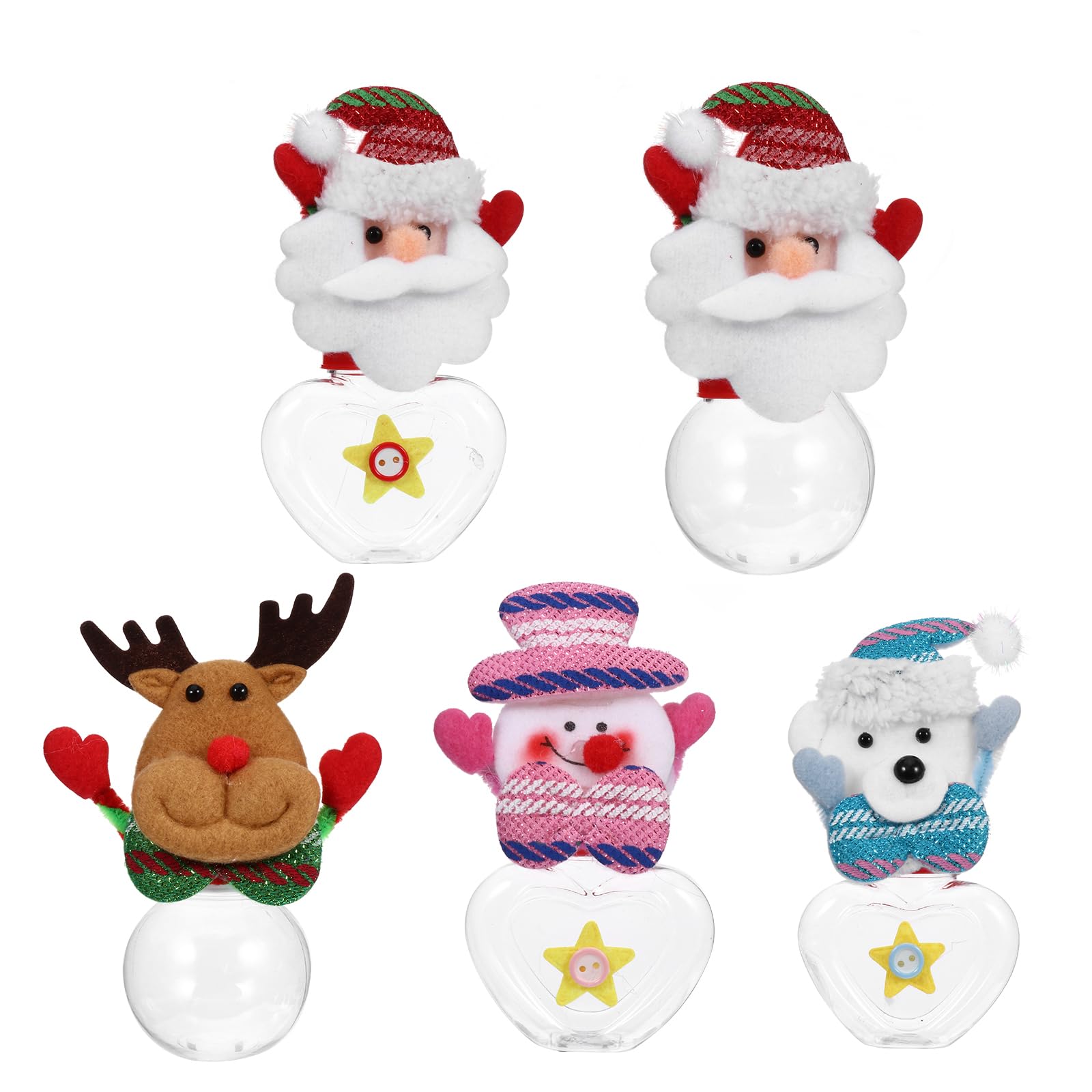 TOYANDONA 5pcs Christmas Candy Jars Santa Claus Snowman Reindeer Bear lear Plastic Candy Organizer for Cookies Biscuit Christmas Party Supplies - Random Style
