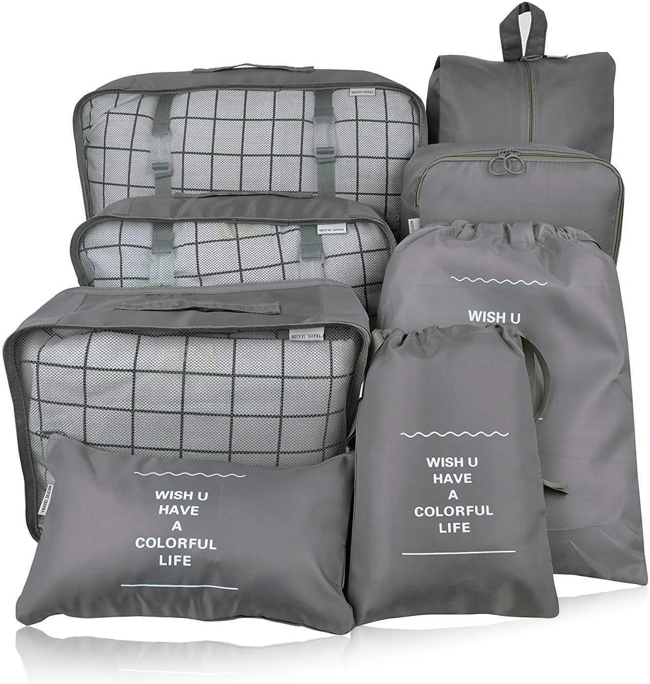 Set of 8 Travel Organisers Packing Cubes Laundry Bag Luggage Pouches