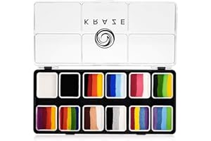 Kraze FX Splash 12 Color Split Cake Palette (6 gm) with 2 Brushes - Water Activated, Hypoallergenic, Safe, Non-Toxic Face Painting Kit for Sensitive Skin, Kids & Adults