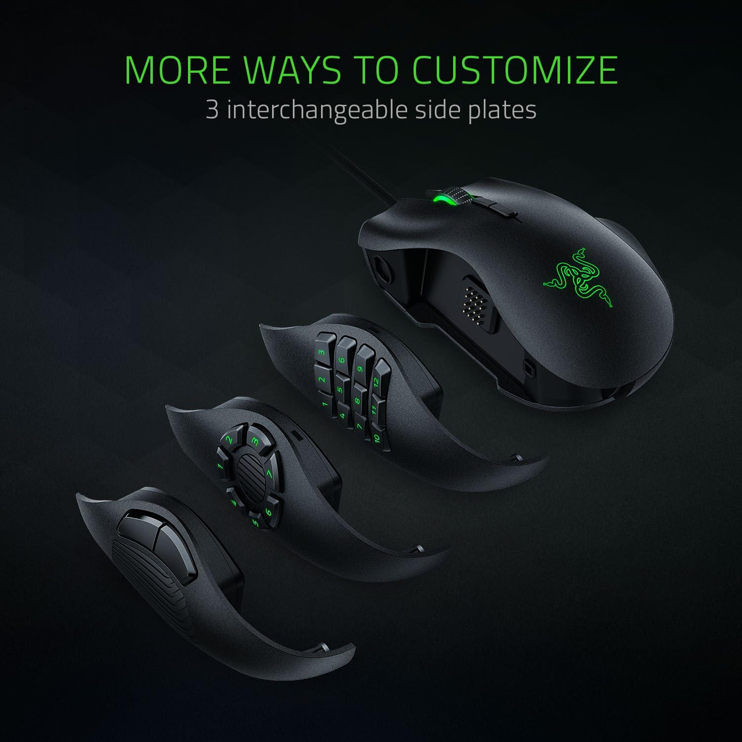 Razer Naga Trinity Gaming Mouse: 16,000 DPI Optical Sensor - Chroma RGB Lighting - Interchangeable Side Plate w/ 2, 7, 12 Button Configurations - Mechanical Switches: Computers & Accessories