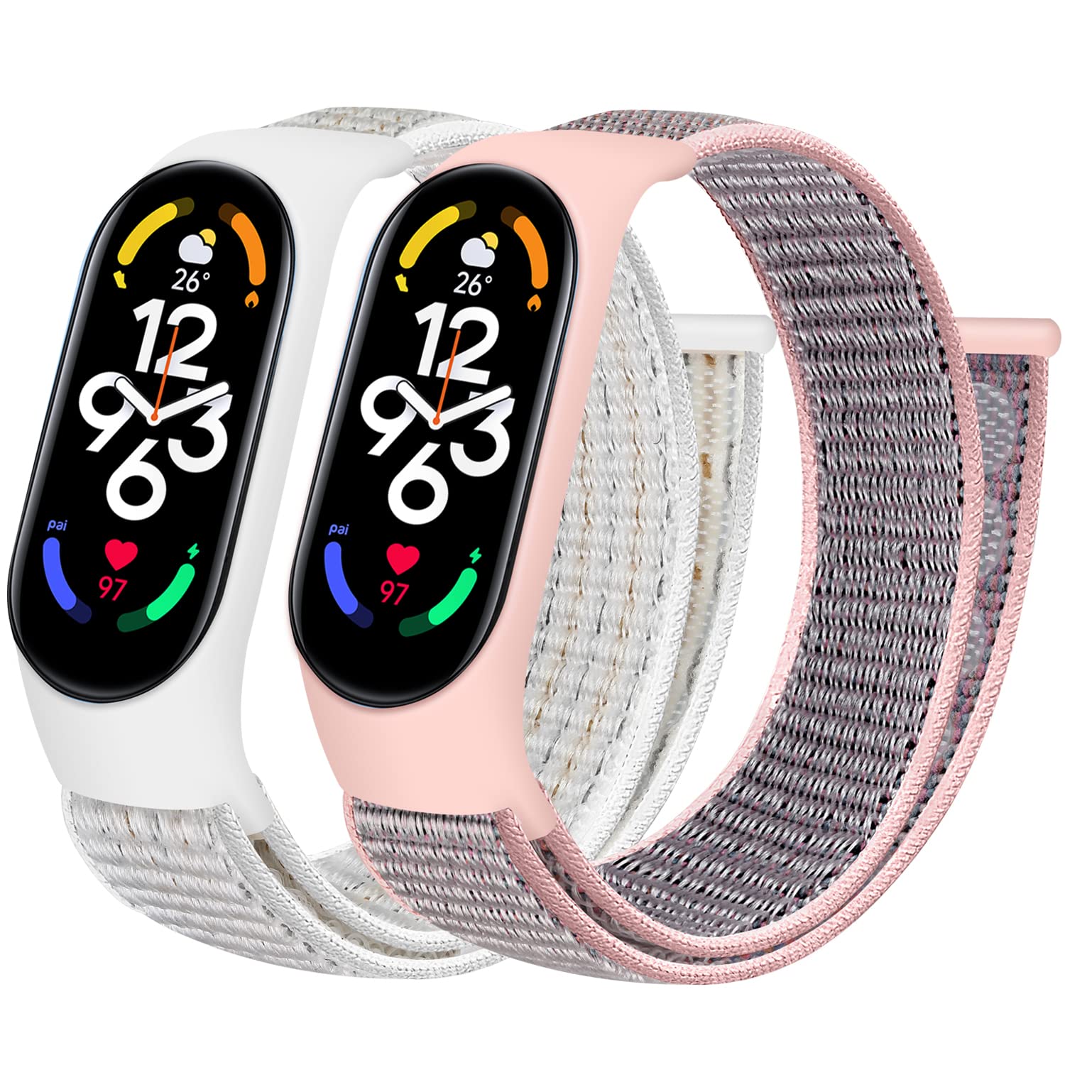Tiptops Straps Compatible for Xiaomi Mi Band 7/Mi Band 6/Mi Band 5 4 3/Amazfit Band 5 Strap, 2 Pack Breathable Braided Nylon Sport Solo Loop Replacement Band for Mi Band 7/6/5/4/3 band Women Men