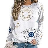 SZDIZOWE Evil Eye Seamless Print Pullover Long Sleeve Crew Neck Sweatshirt Casual Cute Pullover Top